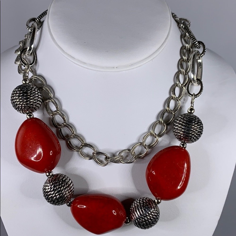 Vtg. Red bead statement necklace.